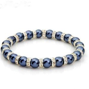 Steel Gray Pearl and  Crystal Stretch Bracelet